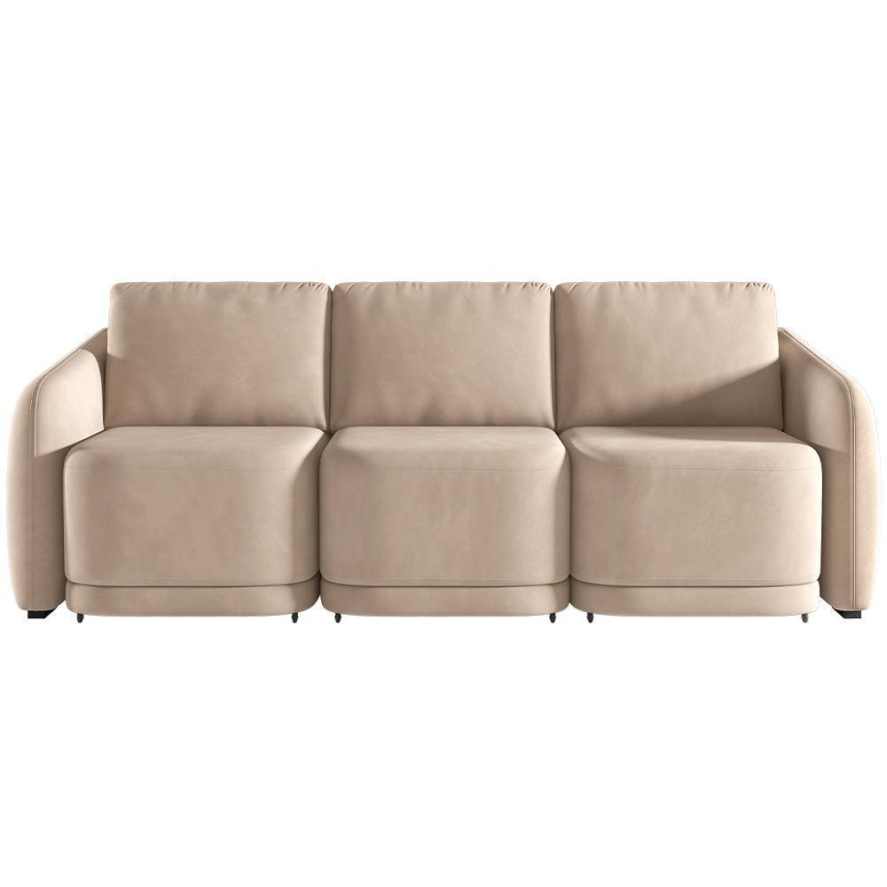 Sofá Cama Para Sala De Estar 4 Lugares 336cm Montserrat K01 Veludo Bege - Lyam Decor - 4