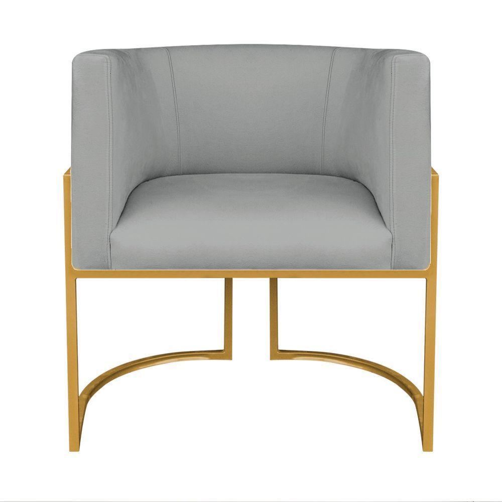 Kit Divã Luna 185cm Lado Direito E 02 Poltronas Base De Ferro Dourado Bouclé Cinza - 2