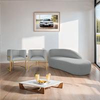 Kit Divã Luna 185cm Lado Direito E 02 Poltronas Base De Ferro Dourado Bouclé Cinza - 8