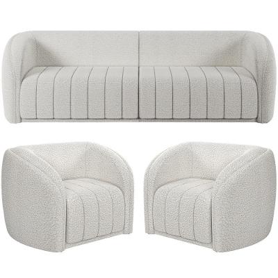 Kit Sofá 4 Lugares Para Sala 292cm Com 02 Poltronas Lazio M03 Bouclê Branco - Lyam Decor
