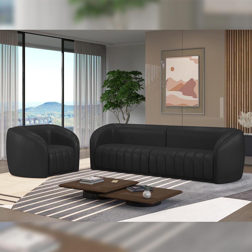 Kit Sofá 4 Lugares Para Sala 292cm Com 02 Poltronas Lazio M03 Corano Preto - Lyam Decor - 9