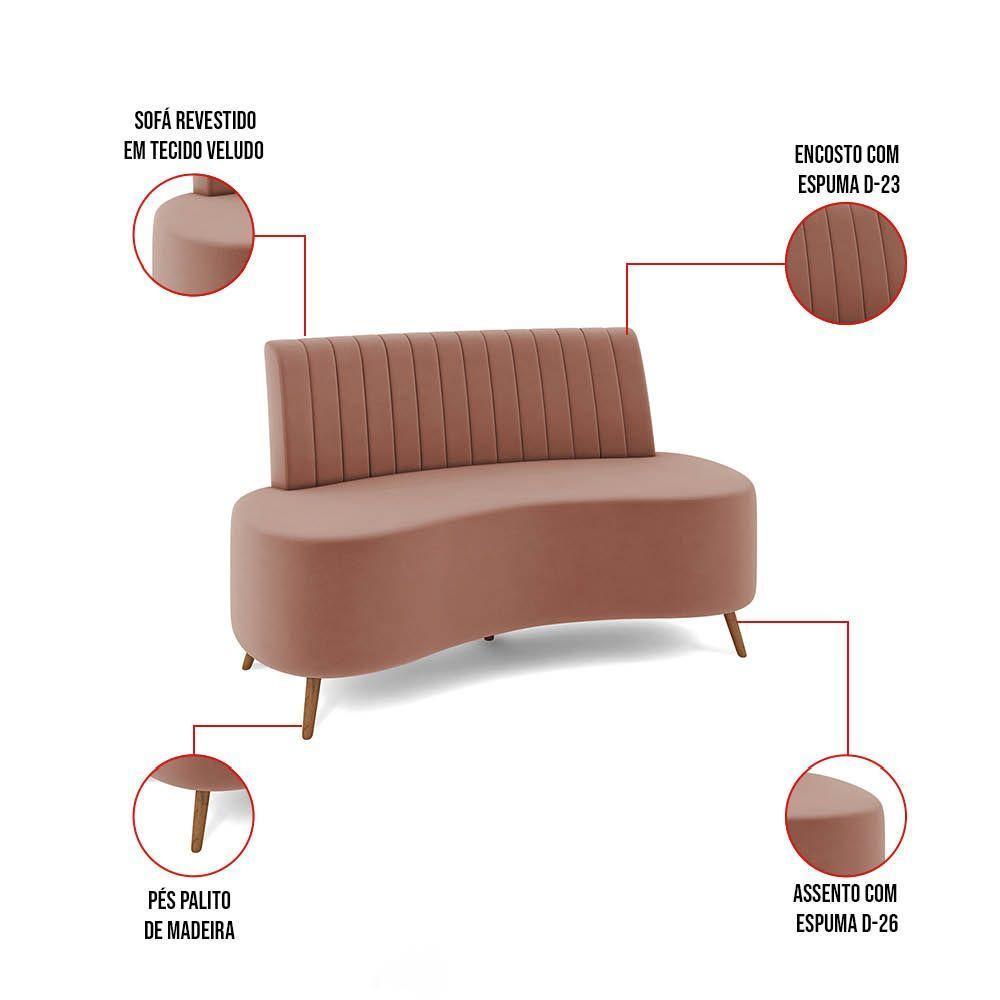 Sofá 2 Lugares Living 160cm Pé Palito Maraú Veludo K01 - D'rossi Cor Rose - 2