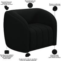 Kit Sofá 4 Lugares Para Sala 252cm Com 01 Poltrona Lazio M03 Veludo Preto - Lyam Decor - 5