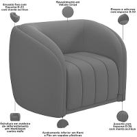 Kit Sofá 4 Lugares Para Sala 252cm Com 02 Poltronas Lazio M03 Veludo Cinza - Lyam Decor - 5