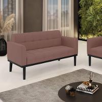 Sofá Namoradeira 2 Lugares Base De Madeira Preto Elisa Veludo D03 - D'rossi Cor Rose - 6