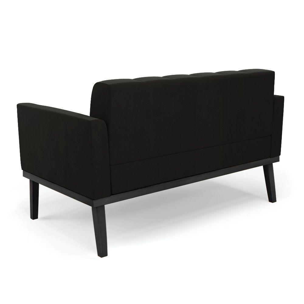 Sofá Namoradeira E 2 Poltronas Base De Madeira Preto Elisa Suede D03 - D'rossi Cor Preto - 4