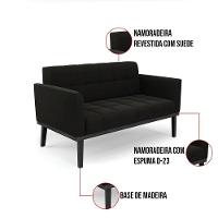Sofá Namoradeira E 2 Poltronas Base De Madeira Preto Elisa Suede D03 - D'rossi Cor Preto - 3