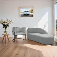 Kit Divã Luna 185cm Lado Direito E 01 Poltrona Base De Ferro Preto Bouclé Cinza - 8