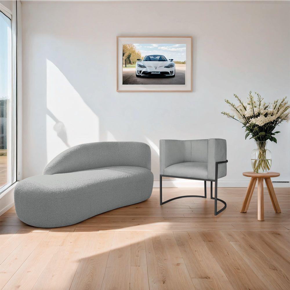 Kit Divã Luna 185cm Lado Esquerdo E 01 Poltrona Base De Ferro Preto Bouclé Cinza - 6