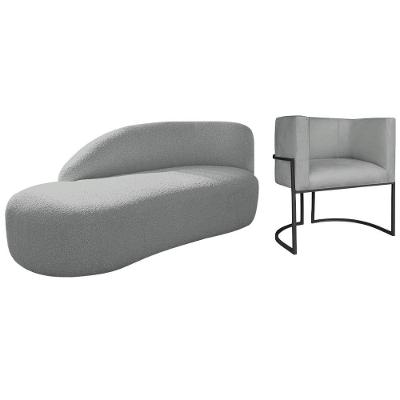 Kit Divã Luna 185cm Lado Esquerdo E 01 Poltrona Base De Ferro Preto Bouclé Cinza