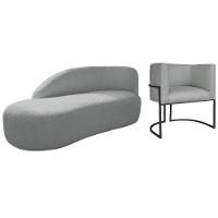 Kit Divã Luna 185cm Lado Esquerdo E 01 Poltrona Base De Ferro Preto Bouclé Cinza - 1