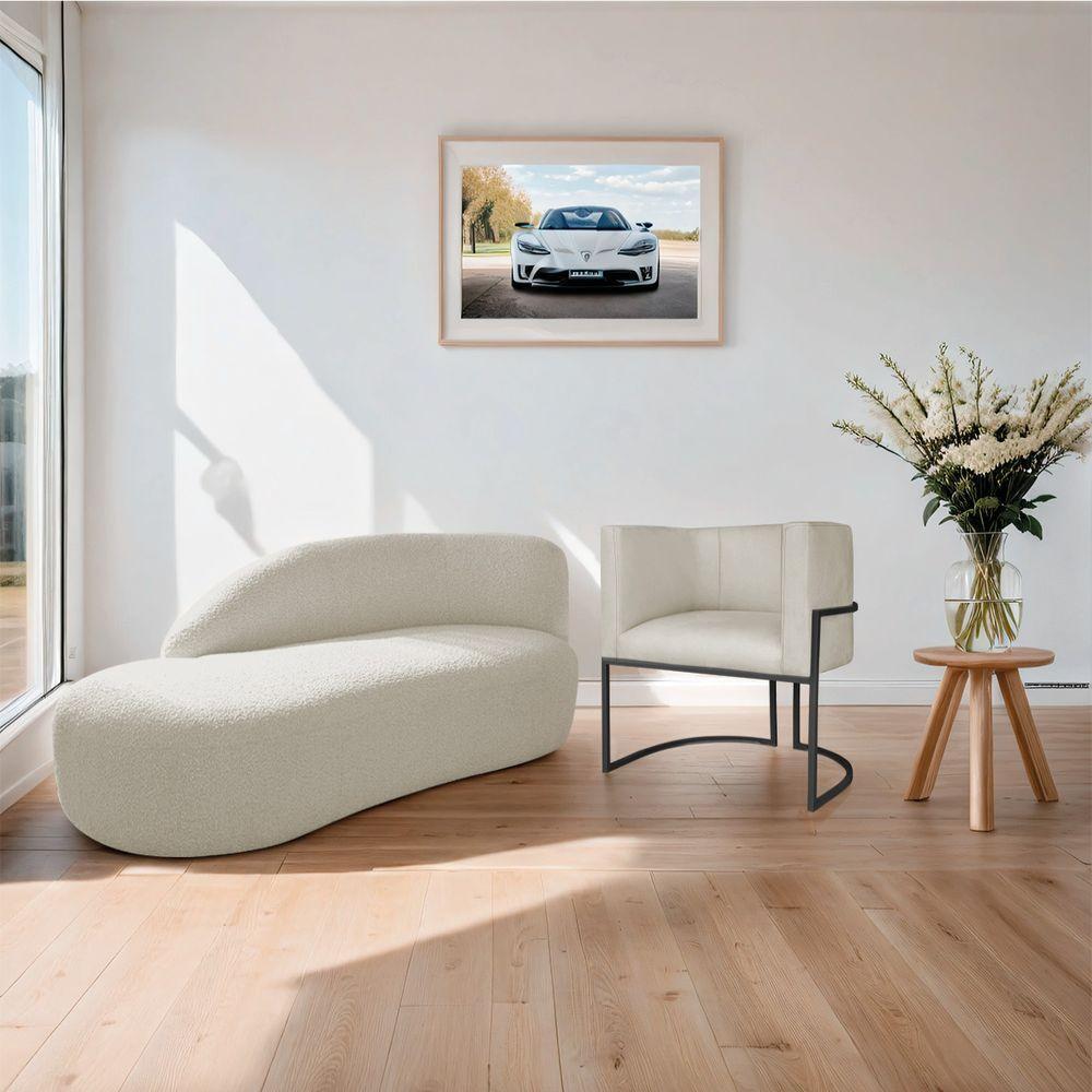 Kit Divã Luna 185cm Lado Esquerdo E 01 Poltrona Base De Ferro Preto Bouclé Bege - 8