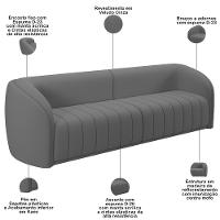 Kit Sofá 5 Lugares Para Sala 332cm Com 02 Poltronas Lazio M03 Veludo Cinza - Lyam Decor - 10