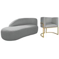 Kit Divã Luna 160cm Lado Esquerdo E 01 Poltrona Base De Ferro Dourado Bouclé Cinza - 1