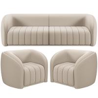 Kit Sofá 5 Lugares Para Sala 332cm Com 02 Poltronas Lazio M03 Veludo Bege - Lyam Decor - 1