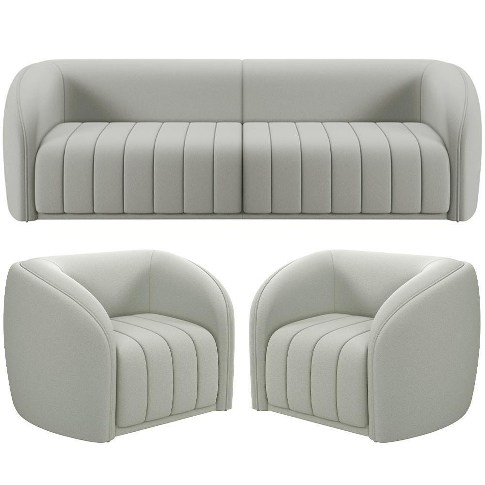 Kit Sofá 4 Lugares Para Sala 292cm Com 02 Poltronas Lazio M03 Veludo Creme - Lyam Decor - 1