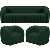 Kit Sofá 5 Lugares Para Sala 332cm Com 02 Poltronas Lazio M03 Veludo Verde - Lyam Decor - 1