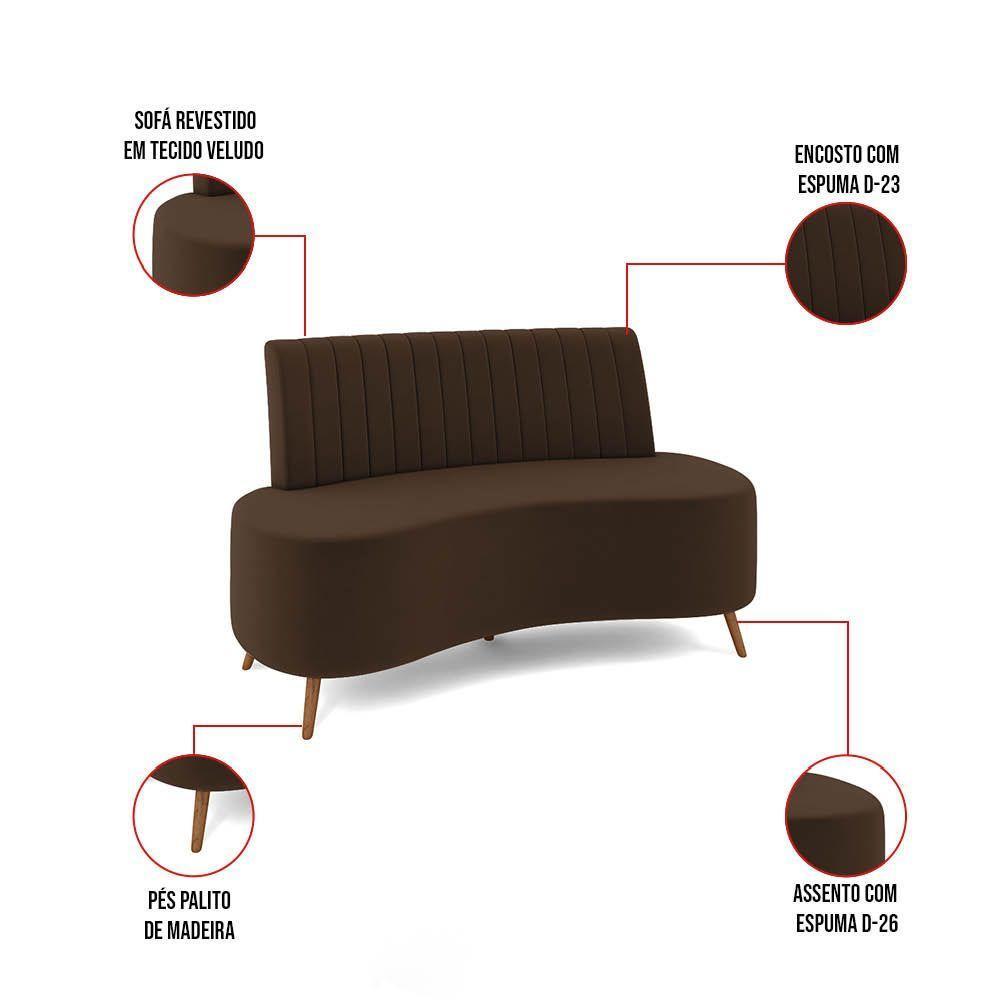 Sofá 2 Lugares Living 160cm Pé Palito Maraú Veludo K01 - D'rossi Cor Marrom - 2