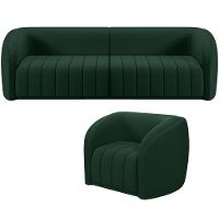 Kit Sofá 4 Lugares Para Sala 252cm Com 01 Poltrona Lazio M03 Veludo Verde - Lyam Decor - 1