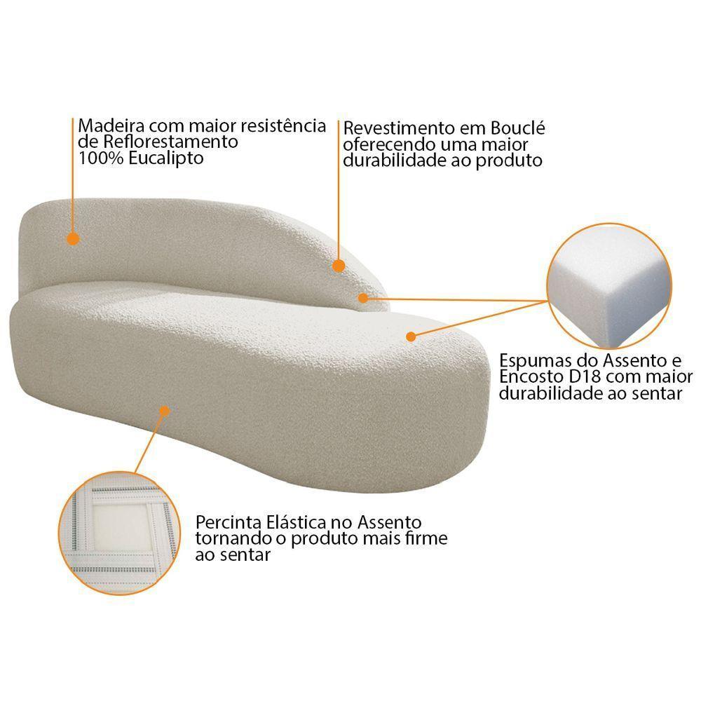 Kit Divã Luna 185cm Lado Direito E 02 Poltronas Base De Ferro Preto Bouclé Bege - 2