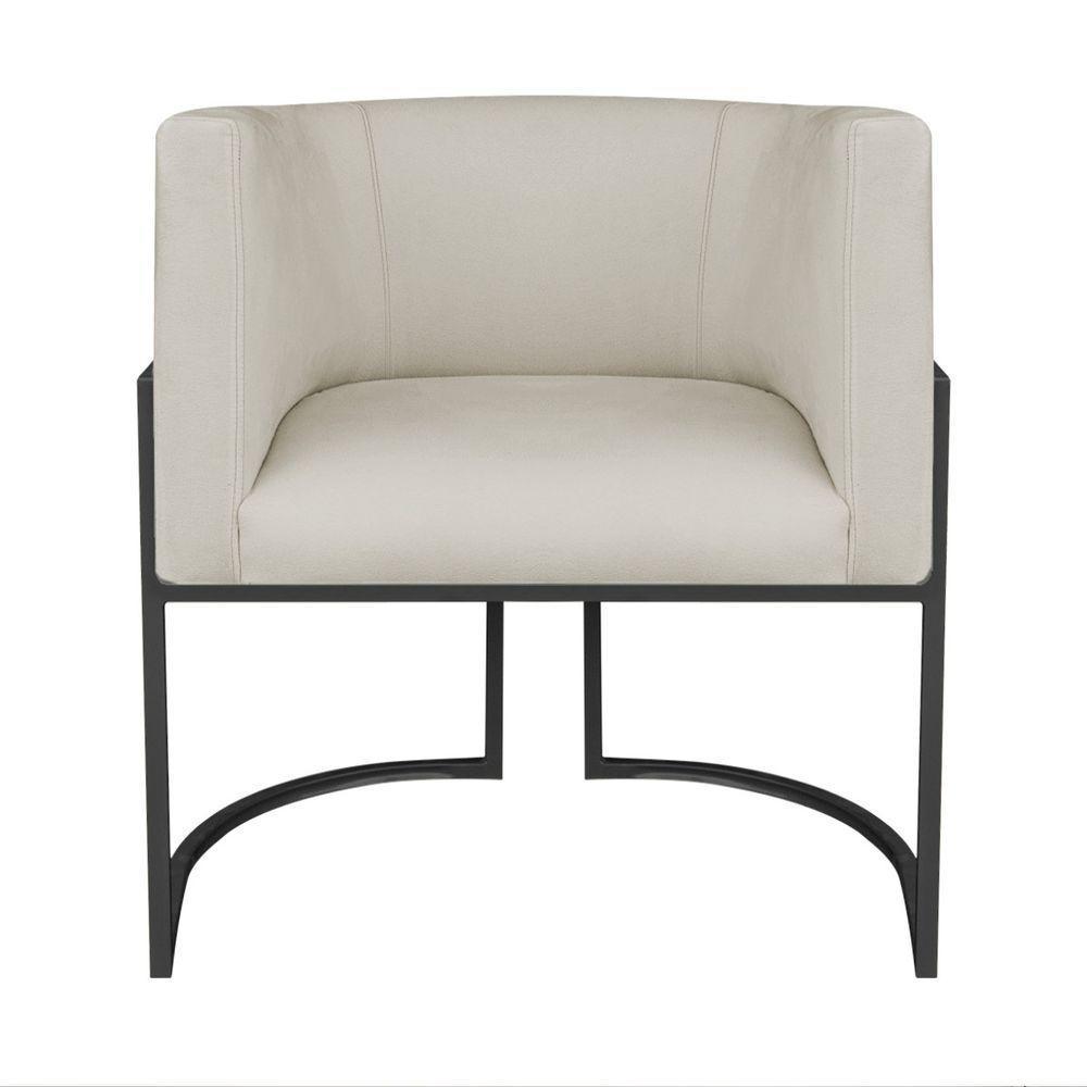 Kit Divã Luna 185cm Lado Direito E 02 Poltronas Base De Ferro Preto Bouclé Bege - 5