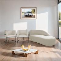 Kit Divã Luna 185cm Lado Direito E 02 Poltronas Base De Ferro Preto Bouclé Bege