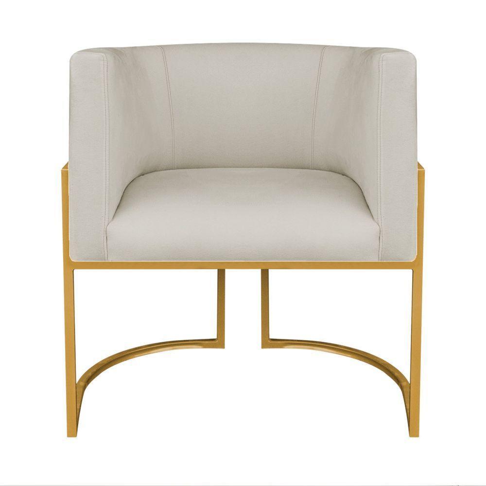 Kit Divã Luna 160cm Lado Direito E 02 Poltronas Base De Ferro Dourado Bouclé Bege - 4