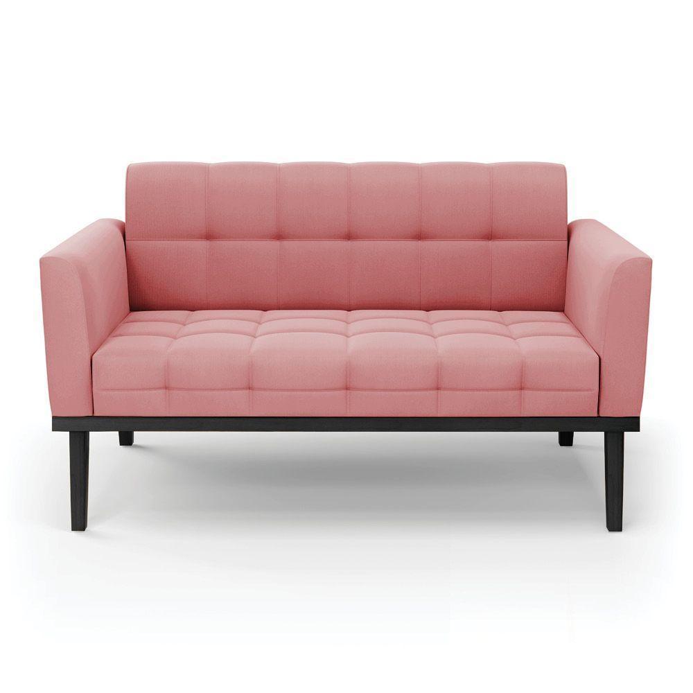 Sofá Namoradeira 2 Lugares Base De Madeira Preto Elisa Suede D03 - D'rossi Cor Rose - 5