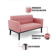 Sofá Namoradeira 2 Lugares Base De Madeira Preto Elisa Suede D03 - D'rossi Cor Rose - 2