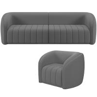 Kit Sofá 4 Lugares Para Sala 292cm Com 01 Poltrona Lazio M03 Veludo Cinza - 1