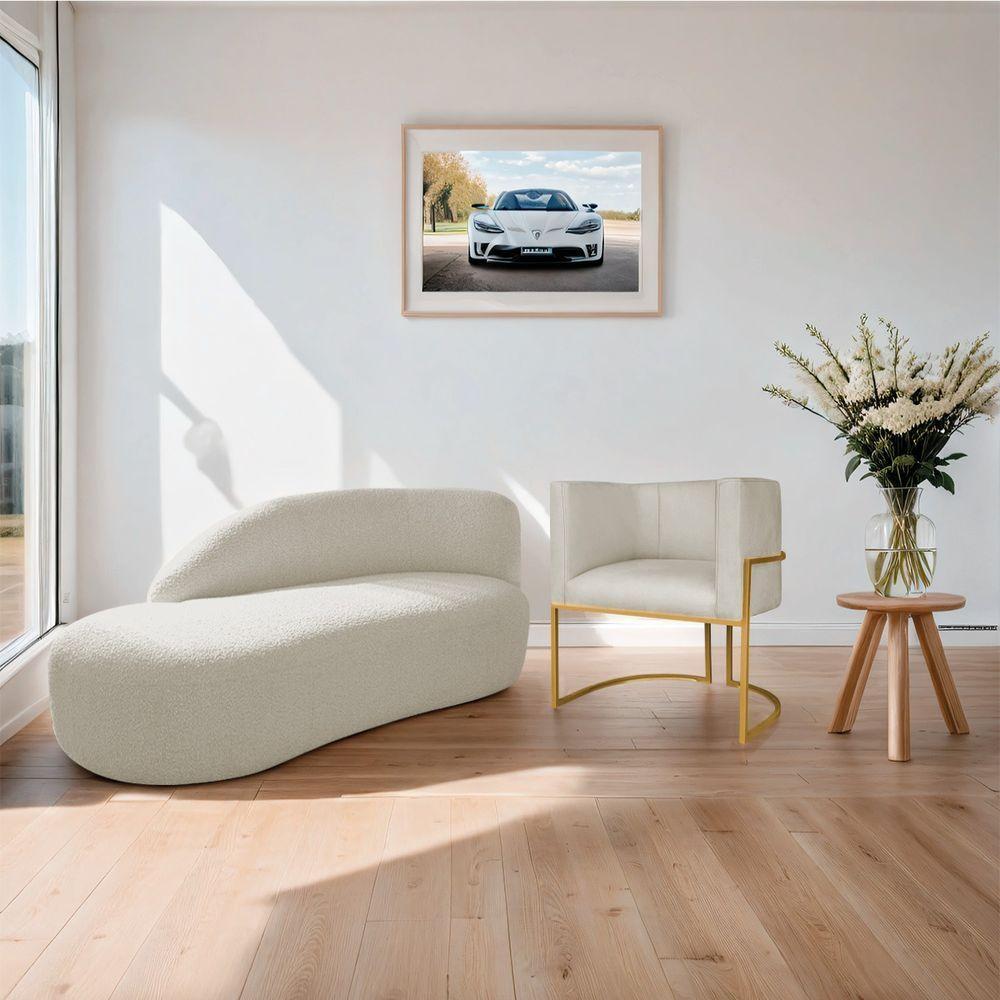 Kit Divã Luna 185cm Lado Esquerdo E 01 Poltrona Base De Ferro Dourado Bouclé Bege - 8