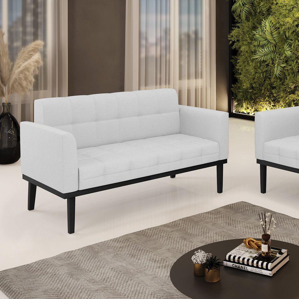 Sofá Namoradeira 2 Lugares Base De Madeira Preto Elisa Linho Cinza A05 D03 - D'rossi - 6