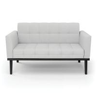 Sofá Namoradeira 2 Lugares Base De Madeira Preto Elisa Linho Cinza A05 D03 - D'rossi - 5