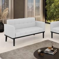 Sofá Namoradeira 2 Lugares Base De Madeira Preto Elisa Linho Cinza A05 D03 - D'rossi - 6