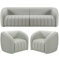 Kit Sofá 5 Lugares Para Sala 332cm Com 02 Poltronas Lazio M03 Veludo Creme - Lyam Decor - 1