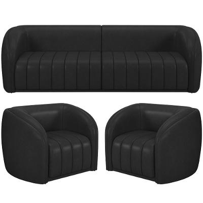 Kit Sofá 5 Lugares Para Sala 332cm Com 02 Poltrona Lazio M03 Corano Preto - Lyam Decor