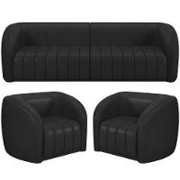 Kit Sofá 5 Lugares Para Sala 332cm Com 02 Poltrona Lazio M03 Corano Preto - Lyam Decor - 1