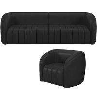 Kit Sofá 5 Lugares Para Sala 332cm Com 01 Poltrona Lazio M03 Corano Preto - Lyam Decor - 1