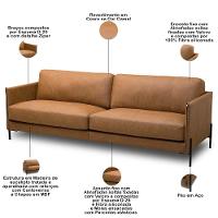 Sofá 3 Lugares Para Sala De Estar Living Industrial 210cm Amábile L06 Couro Camel - Lyam Decor - 5