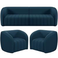 Kit Sofá 4 Lugares Para Sala 292cm Com 02 Poltronas Lazio M03 Veludo Azul - Lyam Decor - 1
