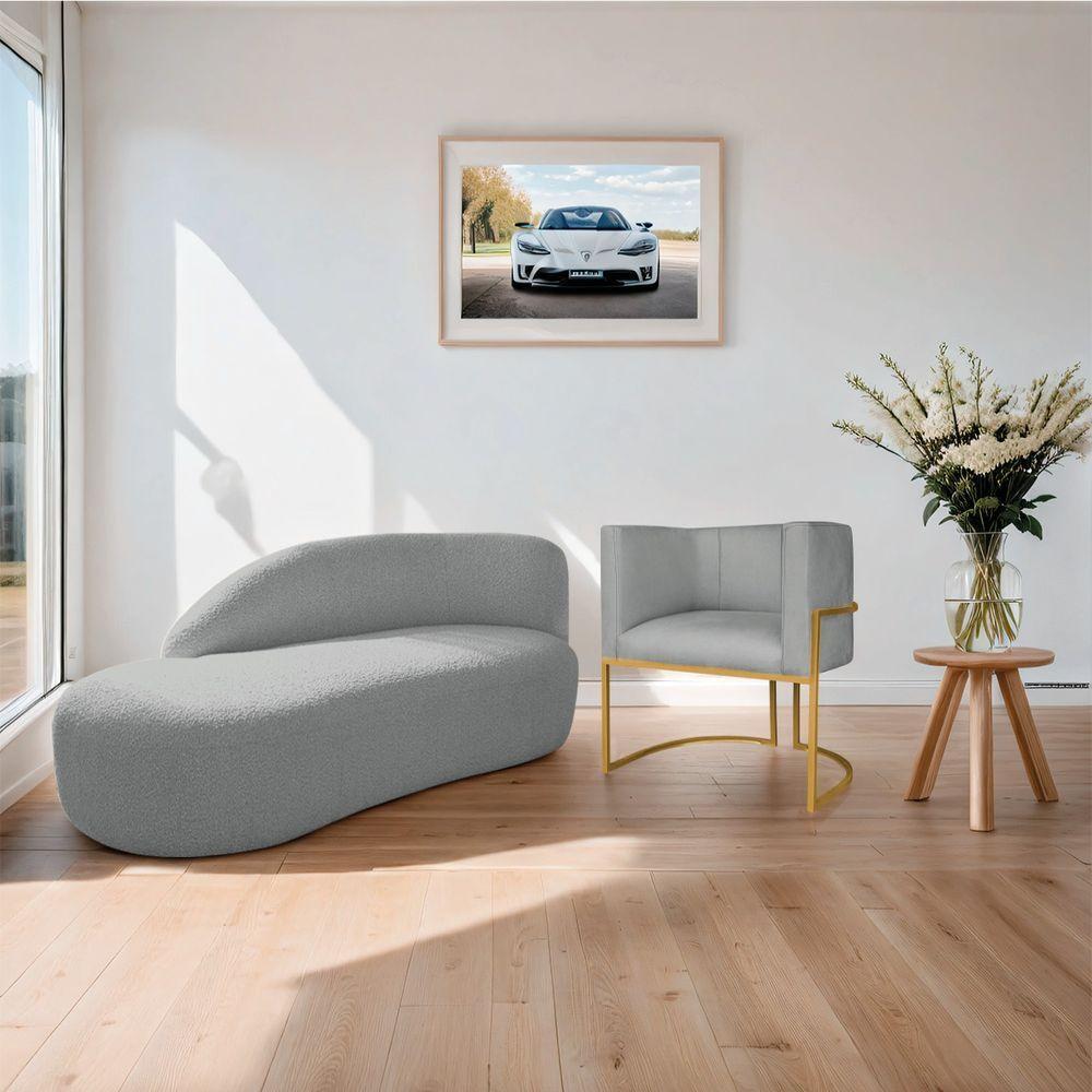 Kit Divã Luna 140cm Lado Esquerdo E 01 Poltrona Base De Ferro Dourado Bouclé Cinza - 6