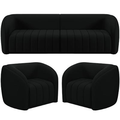Kit Sofá 5 Lugares Para Sala 332cm Com 02 Poltronas Lazio M03 Veludo Preto - Lyam Decor