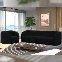 Kit Sofá 5 Lugares Para Sala 332cm Com 02 Poltronas Lazio M03 Veludo Preto - Lyam Decor - 9