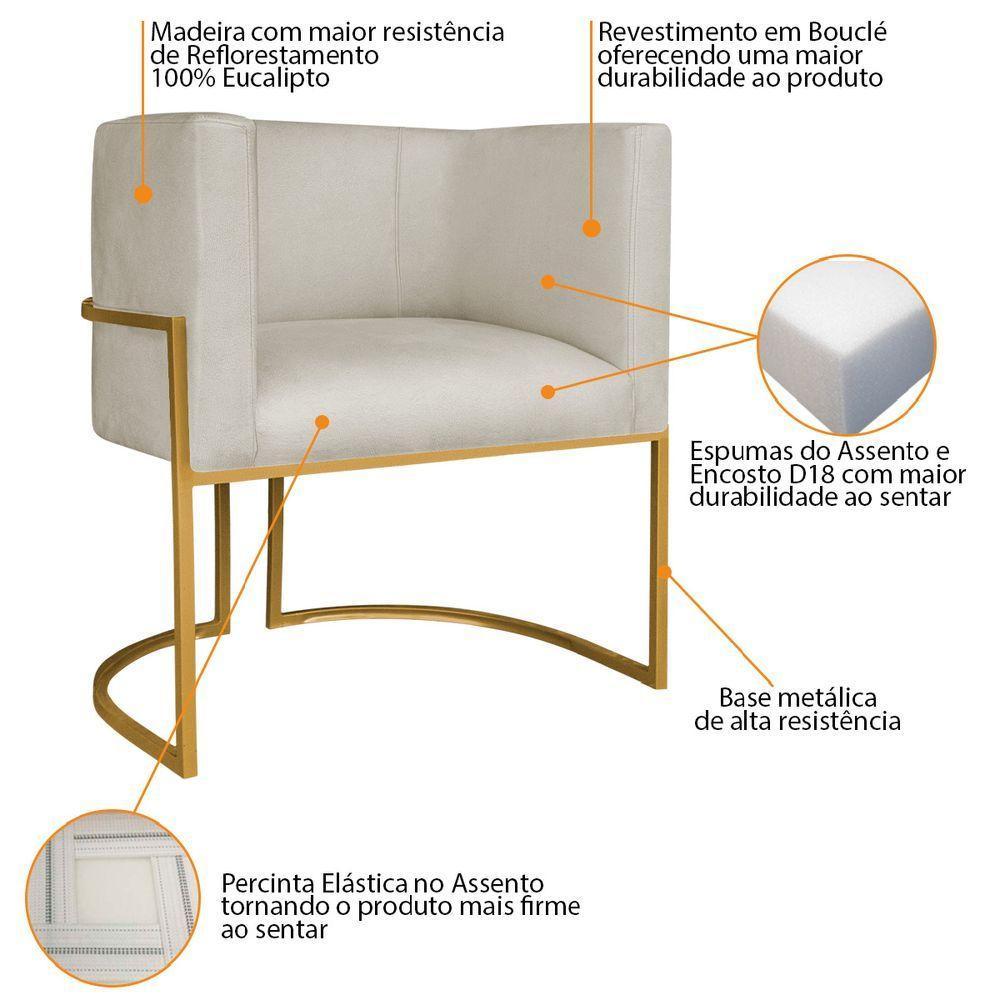 Kit Divã Luna 140cm Lado Direito E 02 Poltronas Base De Ferro Dourado Bouclé Bege - 4