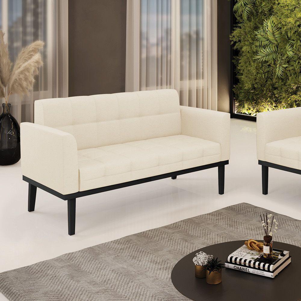 Sofá Namoradeira 2 Lugares Base De Madeira Preto Elisa Linho Bege A19 D03 - D'rossi - 6