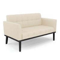 Sofá Namoradeira 2 Lugares Base De Madeira Preto Elisa Linho Bege A19 D03 - D'rossi - 1