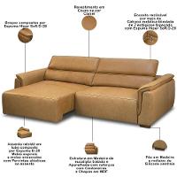 Sofá Retrátil Reclinável Para Sala 3 Lugares 220cm Livorno L06 Couro Camel - Lyam Decor - 8