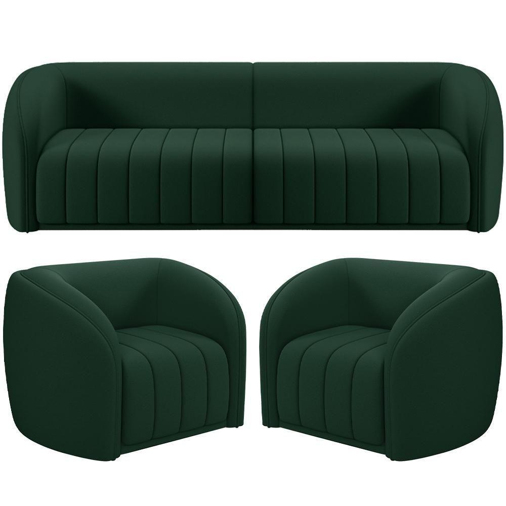 Kit Sofá 4 Lugares Para Sala 252cm Com 02 Poltronas Lazio M03 Veludo Verde - 1