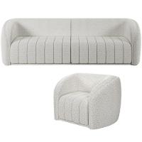 Kit Sofá 4 Lugares Para Sala 252cm Com 01 Poltrona Lazio M03 Bouclê Branco - 1