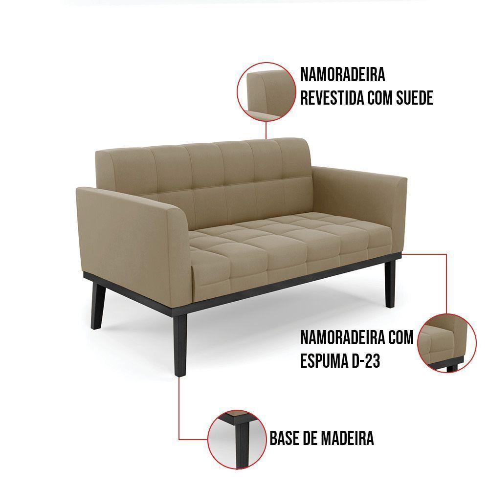 Sofá Namoradeira E Poltrona Base De Madeira Preto Elisa Suede D03 - D'rossi Cor Marrom Rato - 3